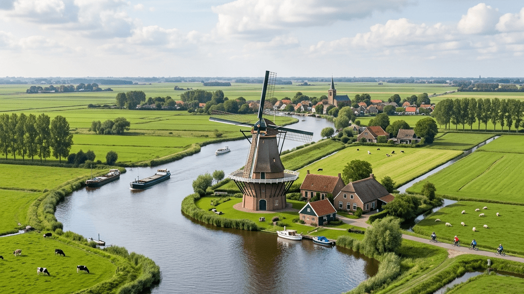 Map of the Netherlands with provinces, cities, rivers, lakes, and roads labeled